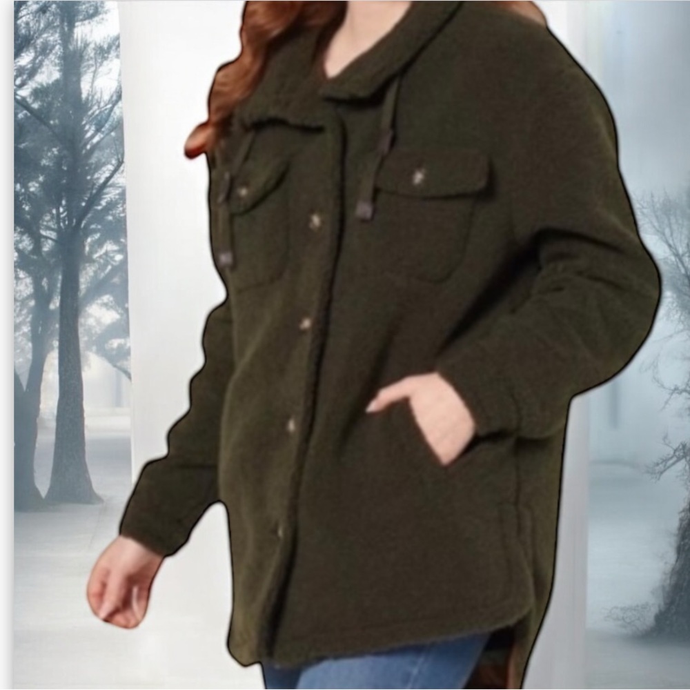 UGG Koolaburra  Shacket Green / Brown Oversized Sherpa Shirt Jacket Size Medium